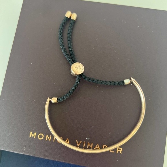 MONICA VINADER Fiji Friendship Bracelet 18K Rose Gold Vermeil Black Rope - Picture 3 of 7